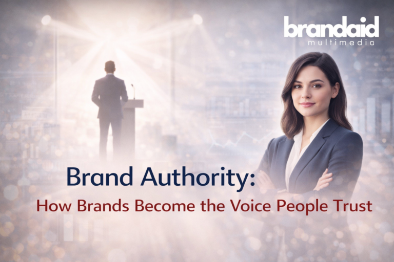 Brand reputation illustrated through leadership presence, customer feedback signals, and trust indicators in modern marketing