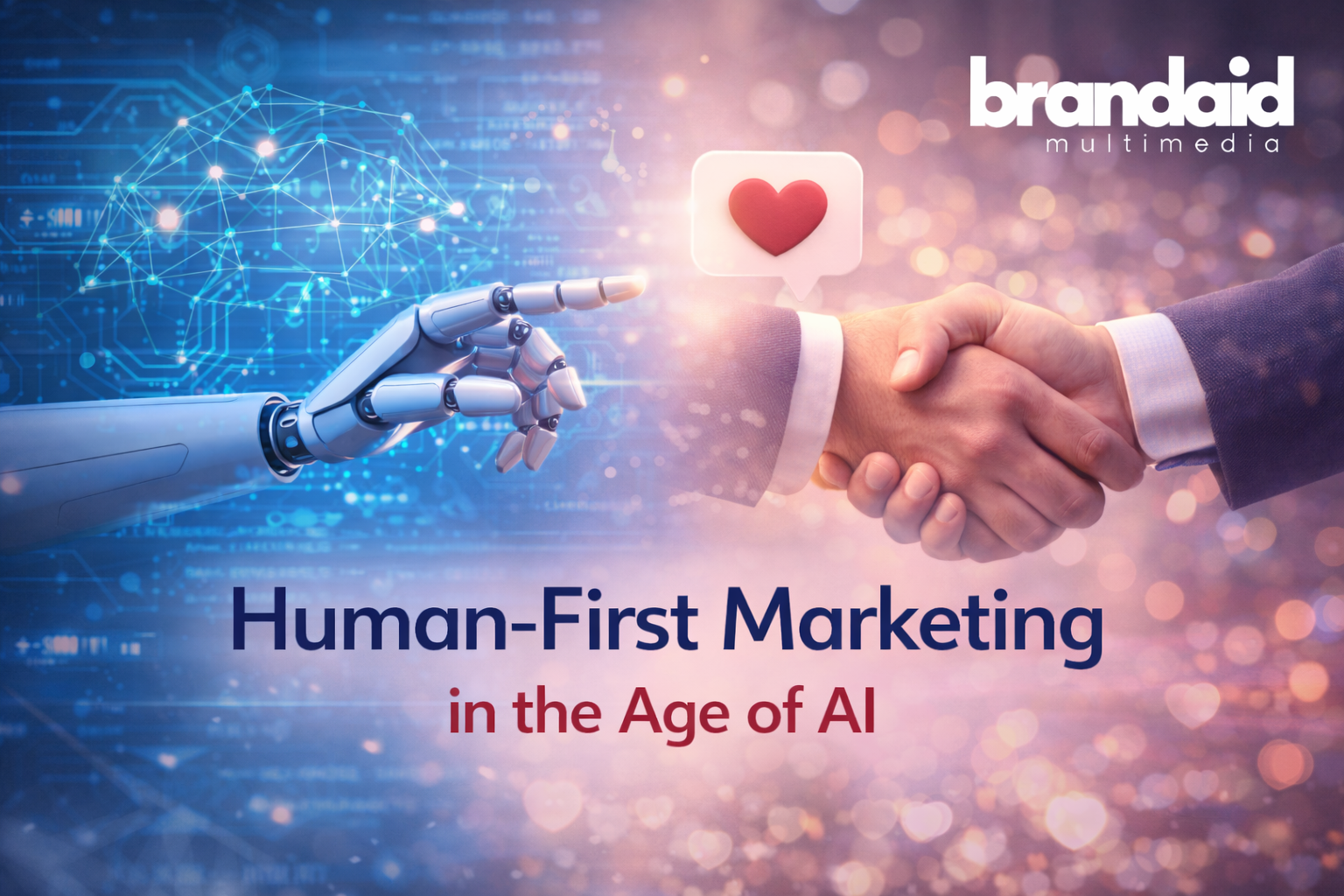 Human-first marketing illustrated through collaboration between AI technology and human connection