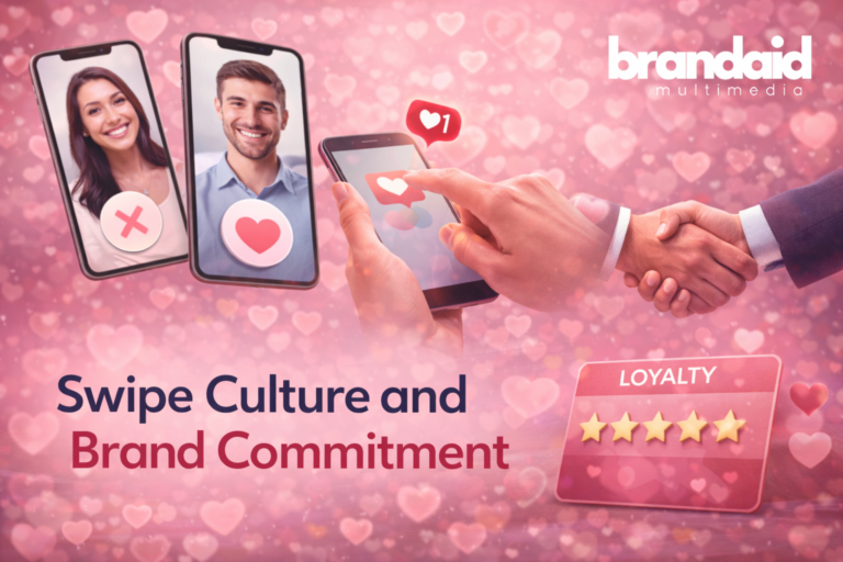 Swipe culture illustrated through digital dating-style interactions, emotional engagement, and brand commitment in modern marketing